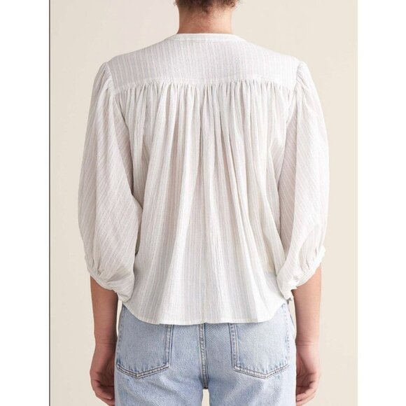 Bellerose Ink Top Blouse White Blue Metallic Stripe Half Sleeve Size 1 or Small - Picture 2 of 10